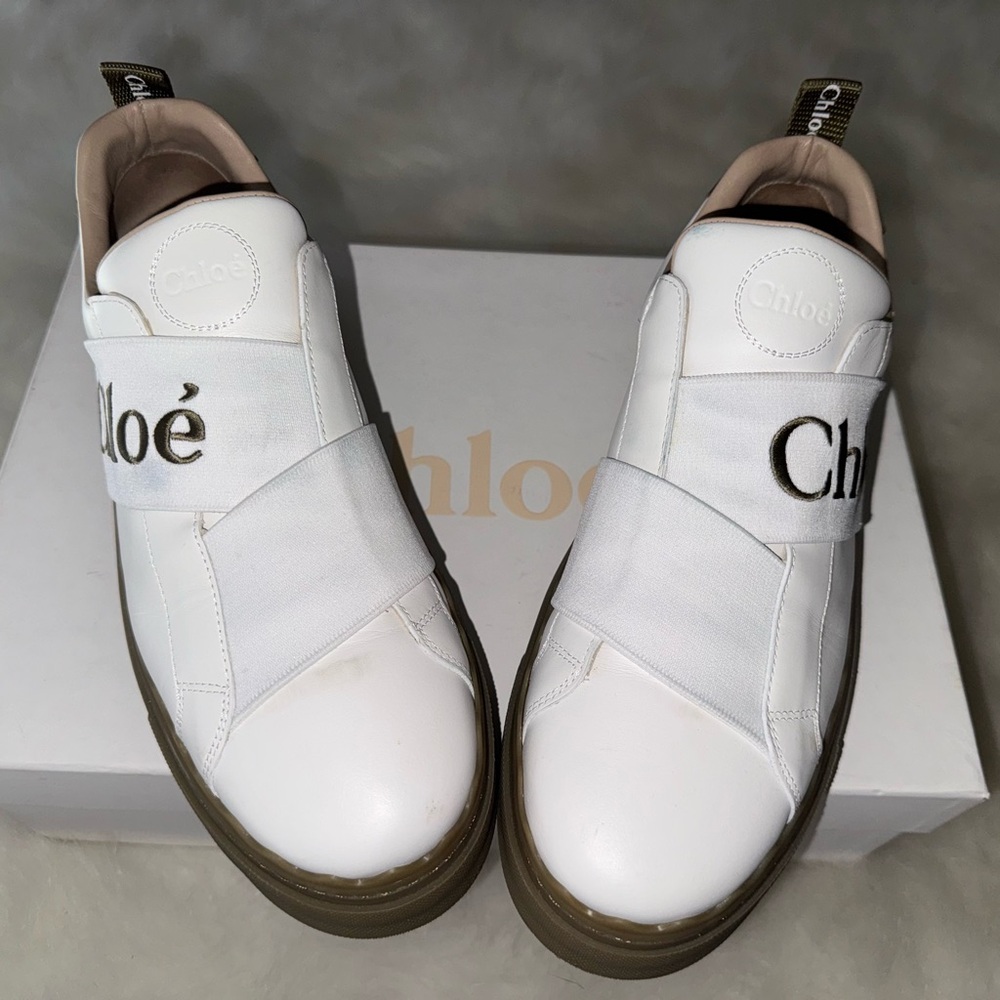 Chloé Lauren Logo Strap White and Brown Sneakers